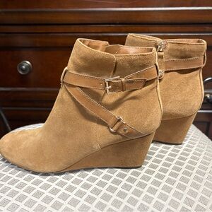 Women's Camel colored Suede Ankle Boots.